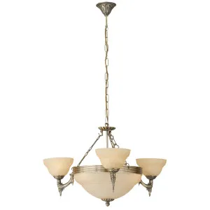 Eglo Marbella 6 Light Alabaster Pendant Antique Brass by Eglo, a Chandeliers for sale on Style Sourcebook