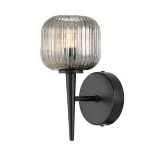 Telbix Bobo Ribbed Barrel Glass Wall Light Smoked Black by Telbix, a LED Lighting for sale on Style Sourcebook