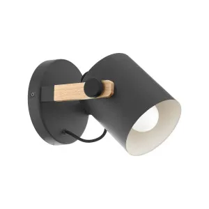 Eglo Hornwood Adjustable Interior Wall Light (E27) Black Steel and Wood by Eglo, a Wall Lighting for sale on Style Sourcebook