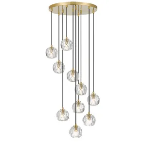 Telbix Zaha Crystal Glass 10 Light Pendant Light Antique Gold by Telbix, a Pendant Lighting for sale on Style Sourcebook