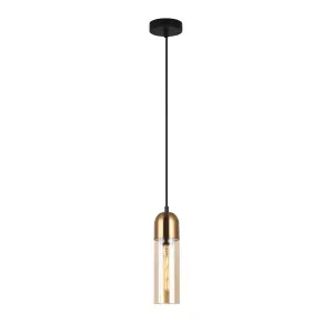 CLA Pastille 1 Light Cylinder Glass and Iron Pendant Light (E27) Antique Brass by Compact Lamps Australia, a Pendant Lighting for sale on Style Sourcebook