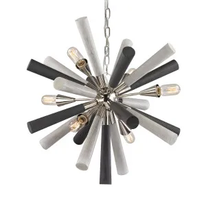 CLA Sputnik Polished Nickel And Gray Wooden Pendant Light 6 Light by Compact Lamps Australia, a Pendant Lighting for sale on Style Sourcebook