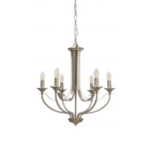 Satin Chrome Fiorentino Hoodshire Chandelier (E14) 6 Light by Fiorentino, a Chandeliers for sale on Style Sourcebook