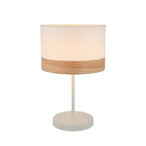 White with Wood Trim CLA Tambura Table Lamp (E27) Round by Compact Lamps Australia, a Table & Bedside Lamps for sale on Style Sourcebook