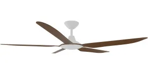 Calibo Storm 56" (1430mm) 5 Blade Indoor/Outdoor DC Ceiling Fan and Remote White & Koa by Calibo, a Ceiling Fans for sale on Style Sourcebook