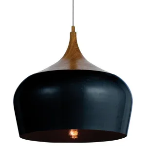 Polk Black Shade With Oak Pendant Light (E27) Medium by Telbix, a Pendant Lighting for sale on Style Sourcebook