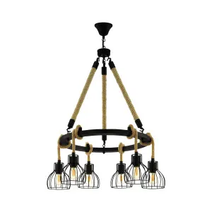 Eglo Rampside Rustic Rope Pendant Light 6 Light Round by Eglo, a Pendant Lighting for sale on Style Sourcebook