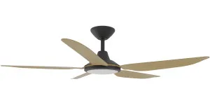 Calibo Storm 52" (1320mm) 5 Blade 18W Tricolour LED Light Indoor/Outdoor DC Ceiling Fan & Remote Black & Bamboo by Calibo, a Ceiling Fans for sale on Style Sourcebook