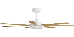 Calibo Alula 60" (1524mm) 7 Blade Indoor/Outdoor DC Ceiling Fan with 24W Light & Remote White & Teak by Calibo, a Ceiling Fans for sale on Style Sourcebook