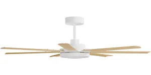 Calibo Alula 60" (1524mm) 7 Blade Indoor/Outdoor DC Ceiling Fan with 24W Light & Remote White & Bamboo by Calibo, a Ceiling Fans for sale on Style Sourcebook