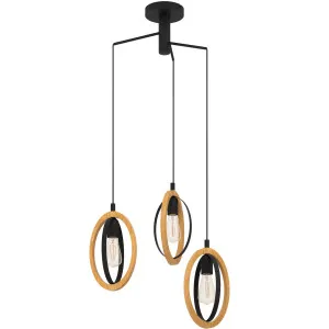 Eglo Basildon 3 Light Cluster Pendant Light Black and Wood by Eglo, a Pendant Lighting for sale on Style Sourcebook