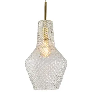 Calibo Avian 1 Light Diamond Cut Pendant Light Gold and Clear by Calibo, a Pendant Lighting for sale on Style Sourcebook