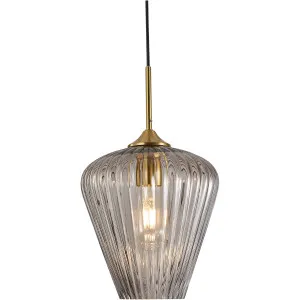 Calibo Ribbon Fluted Glass 280mm Pendant Light Smoke by Calibo, a Pendant Lighting for sale on Style Sourcebook