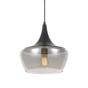 Telbix Landy Glass And Metal Pendant Light Smoked with Matt Black by Telbix, a Pendant Lighting for sale on Style Sourcebook