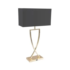 Domus Giana Fabric Shade Table Lamp with USB Charging (E27) Satin Brass by Domus, a Table & Bedside Lamps for sale on Style Sourcebook