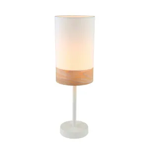 White with Wood Trim CLA Tambura Table Lamp (E27) Oblong by Compact Lamps Australia, a Table & Bedside Lamps for sale on Style Sourcebook