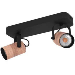 Eglo Cayuca 2 Light LED Spotlight Black & Wood by Eglo, a Spotlights for sale on Style Sourcebook