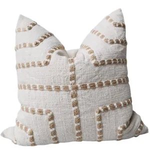 Maya Embroidery Linen Cushion 55cm Square - Natural | White by Macey & Moore, a Quilts & Bedspreads for sale on Style Sourcebook