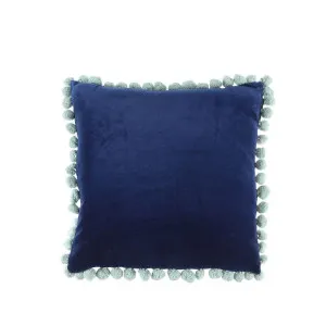 Beau Pom Pom Border Blue Cushion 45 x 45cm by Love That Homewares, a Cushions, Decorative Pillows for sale on Style Sourcebook