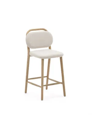 Helda stool in beige chenille and solid oak wood FSC Mix Credit 65 cm by Kave Home, a Stools for sale on Style Sourcebook