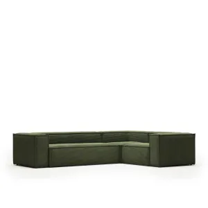 Blok 4 seater corner sofa in green corduroy, 320 x 230 cm / 230 x 320 cm by Kave Home, a Sofas for sale on Style Sourcebook