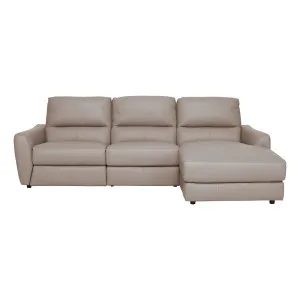 Portland 3 Seater Sofa + Chaise RHF in Leather Light Mocha by OzDesignFurniture, a Sofas for sale on Style Sourcebook