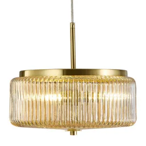 Calibo Whistler Ribbed Glass 3 Light Pendant Gold and Amber by Calibo, a Pendant Lighting for sale on Style Sourcebook