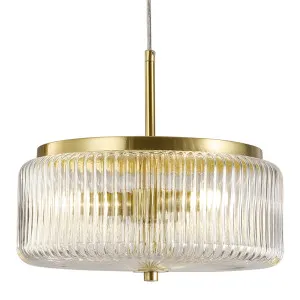 Calibo Whistler Ribbed Glass 3 Light Pendant Gold and Clear by Calibo, a Pendant Lighting for sale on Style Sourcebook