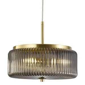 Calibo Whistler Ribbed Glass 3 Light Pendant Gold and Smoke by Calibo, a Pendant Lighting for sale on Style Sourcebook