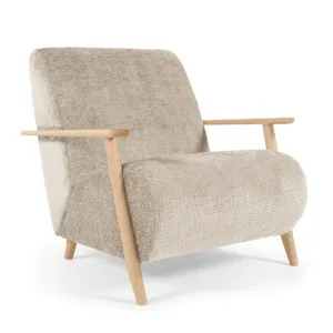 Meghan armchair in beige chenille and wood with natural finish by Kave Home, a Chairs for sale on Style Sourcebook