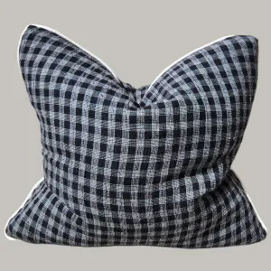 Aura Linen Texture Cushion 55cm Square - Black & White Combing Check | White Piping by Macey & Moore, a Cushions, Decorative Pillows for sale on Style Sourcebook