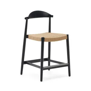 Nina stool made of solid acacia wood with black finish and beige rope height 62 cm by Kave Home, a Tables for sale on Style Sourcebook