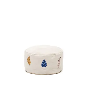 Yanil 100% white cotton pouffe with multicolour leaf embroidery, Ø 40 cm by Kave Home, a Kids Stools, Benches for sale on Style Sourcebook