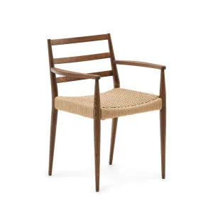 Analy chair with armrests in solid oak wood in a walnut finish and rope cord seat FSC 100% by Kave Home, a Dining Chairs for sale on Style Sourcebook