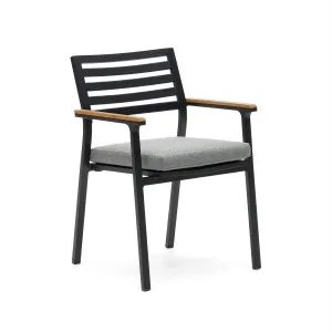 Bona stackable aluminium garden chair with a black finish and solid teak wood armrests by Kave Home, a Outdoor Chairs for sale on Style Sourcebook