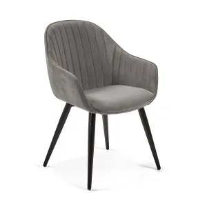 Fabia velvet chair in grey with steel legs in a black finish by Kave Home, a Dining Chairs for sale on Style Sourcebook