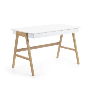 Dyana table in MDF with white lacquer and solid ash wood legs, 120 x 60 cm by Kave Home, a Desks for sale on Style Sourcebook