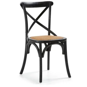 Alsie chair in solid birch wood with black lacquer and rattan seat by Kave Home, a Dining Chairs for sale on Style Sourcebook