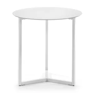 White Raeam side table made with tempered glass and steel in white finish Ø 50 cm by Kave Home, a Side Table for sale on Style Sourcebook