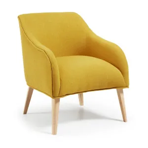 Bobly armchair in mustard with wooden legs with natural finish by Kave Home, a Chairs for sale on Style Sourcebook