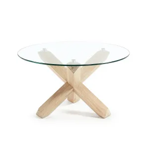 Lotus glass top coffee table with solid oak wood legs, Ø 65 cm by Kave Home, a Coffee Table for sale on Style Sourcebook