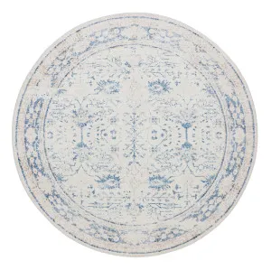 Sarafina Blue and Grey Distressed Washable Round Rug by Miss Amara, a Contemporary Rugs for sale on Style Sourcebook