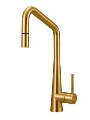 Essente Square Gooseneck Pull-Out Mixer | Made From Stainless Steel In Gold By Oliveri by Oliveri, a Kitchen Taps & Mixers for sale on Style Sourcebook