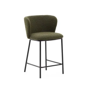 Ciselia stool in green bouclé and black steel, height 65 cm, FSC Mix Credit by Kave Home, a Bar Stools for sale on Style Sourcebook