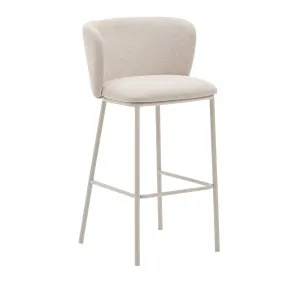 Ciselia stool in beige chenille and beige steel, height 75 cm, FSC Mix Credit by Kave Home, a Bar Stools for sale on Style Sourcebook