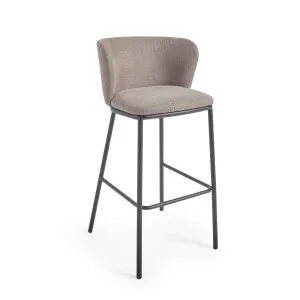 Ciselia stool in light brown chenille and black steel, 75 cm FSC Mix Credit by Kave Home, a Bar Stools for sale on Style Sourcebook