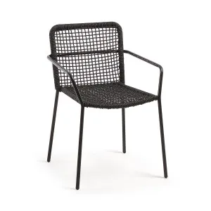 Ellen stackable chair in black cord with galvanised steel by Kave Home, a Outdoor Chairs for sale on Style Sourcebook