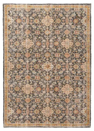 Juanita Orange and Charcoal Floral Distressed Rug by Miss Amara, a Other Rugs for sale on Style Sourcebook