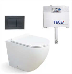 Cai Rimless In-wall Toilet Suite S&P Trap with Square ABS Matte Black Button by Tece, a Toilets & Bidets for sale on Style Sourcebook