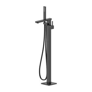 Platz Floor Bath Mixer With Hand Held Shower Matt Black by null, a Bathroom Taps & Mixers for sale on Style Sourcebook